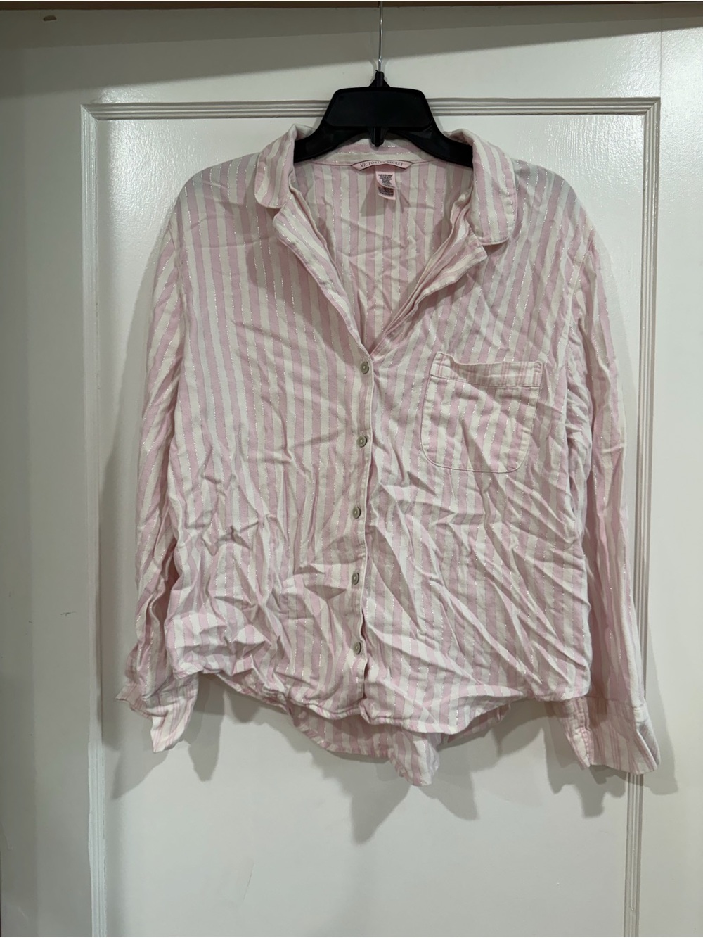 Victoria's Secret Pink and White Striped Casual Button-Down Shirt